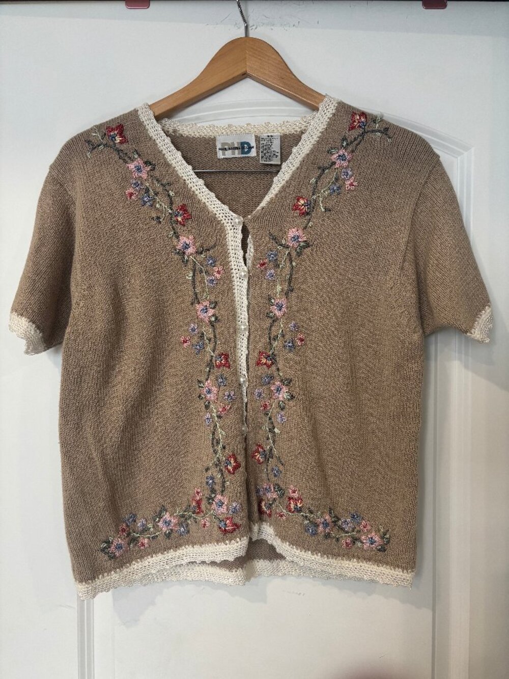 Vintage 90s Paul Harris Design Cottagecore Floral Embroidered Cardigan Sweater
